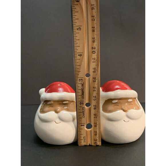 Peppermint Lane Smiling Santa Salt & Pepper Shakers Brown Red White Set of 2 - Picture 12 of 12